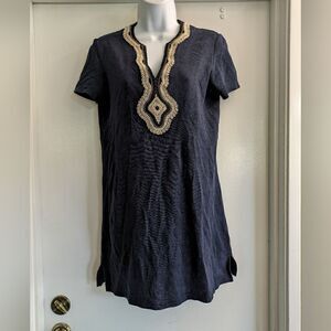 Tory Burch liliana embroidered linen navy tunic